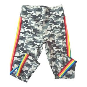 Spiritual Gangster Camo Leggings with Rainbow side‎ stripes Sz LG Excellent !